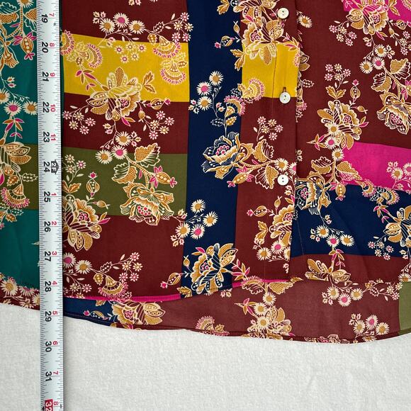 Rose & Olive Top Women 2X Colorful Floral Mixed Print Long Sleeve Button Shirt - Picture 10 of 10